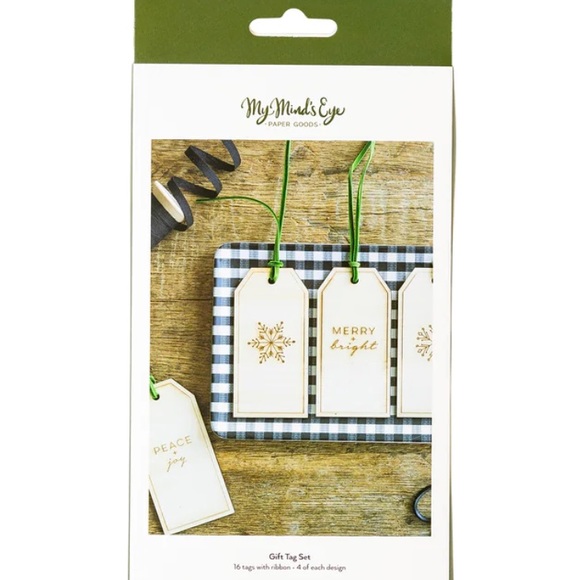 MY MIND’S EYE Christmas Holiday Titles Etched Wood Goft Tag Set, Velvet Ribbon 7 - Picture 8 of 10